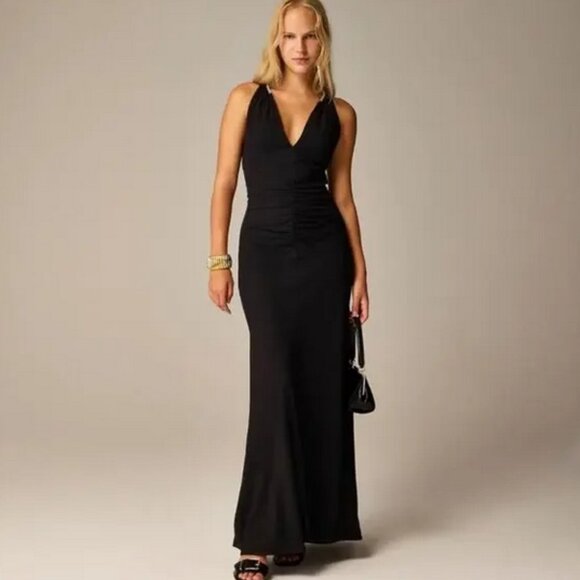 J.Crew Collection Black Full-Length Embellished Ruched Dress CD510 Size 4 NWT - Picture 1 of 14